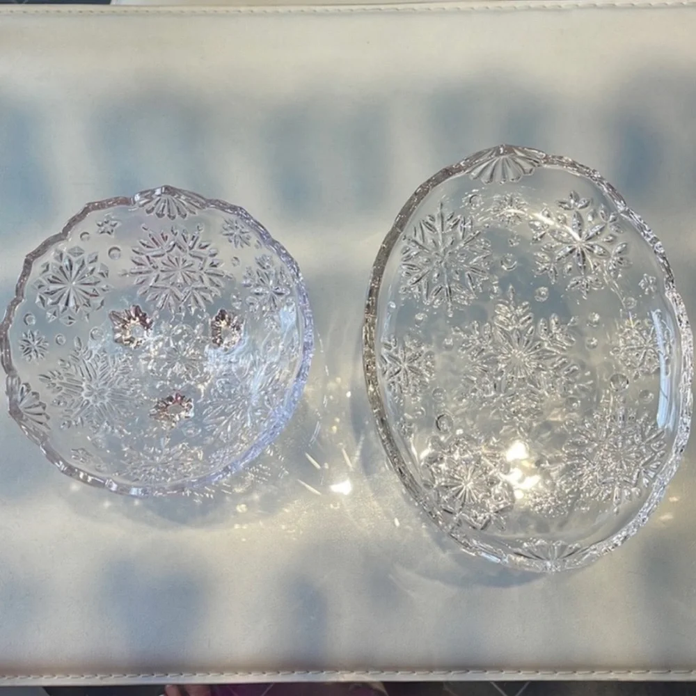 Vintage Mikasa Pair Crystal Snowflake Footed Bowl & Sweet Dish NWT NIB NOS ❄️